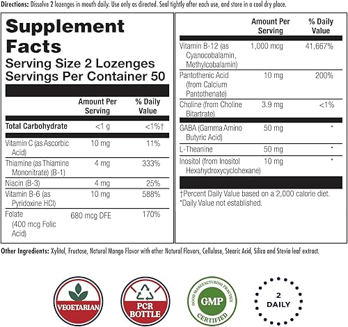 Miniatura 2 de KAL GABA L-teanina Stress B - Pastilla para el estrés, suplemento vitamínico del complejo B, relajación saludable, apoyo al estado de ánimo y