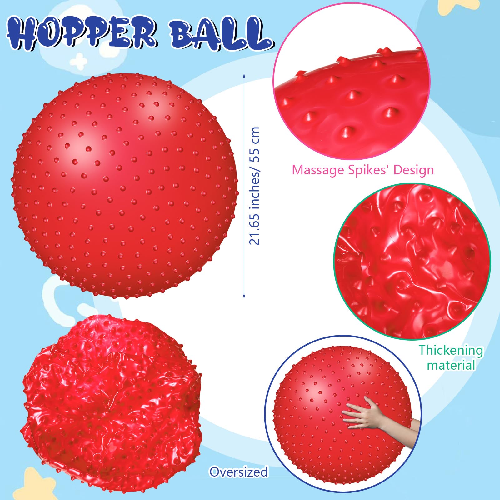 Pelota de masaje sensorial grande con picos táctiles, bolas inflables grandes de 22 pulgadas con bomba de aire para niñas y niños, al aire libre, interior, piscina, playa (rojo) 3