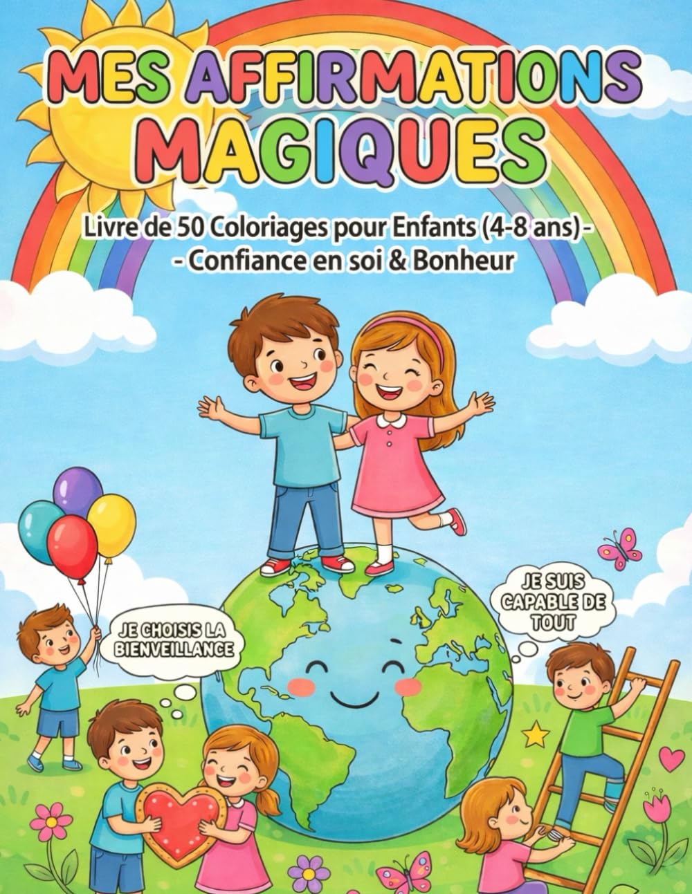 Mes Affirmations Magiques: Livre de 50 Coloriages avec Affirmations Positives pour Enfants (4 à 8 ans)- -Confiance en soi & Bonheur