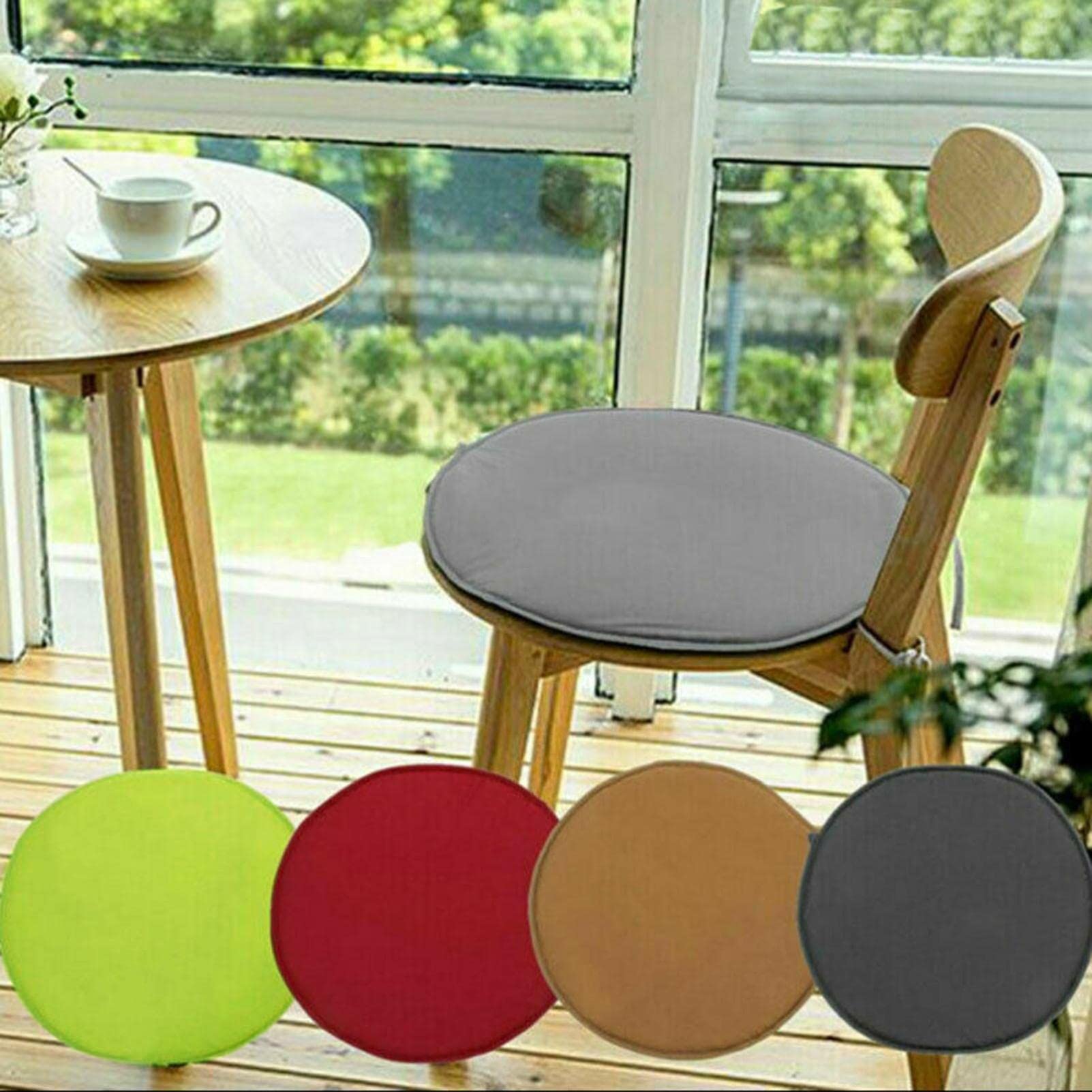Indoor Outdoor Chair Cushions Set of 4, Seat Cushion Round Chair Cushions with Ties, Round Chair Pads for Dining Chairs, Bar Stool Cushions Bistro Chair Cushions Set for Patio Garden Home Kitchen