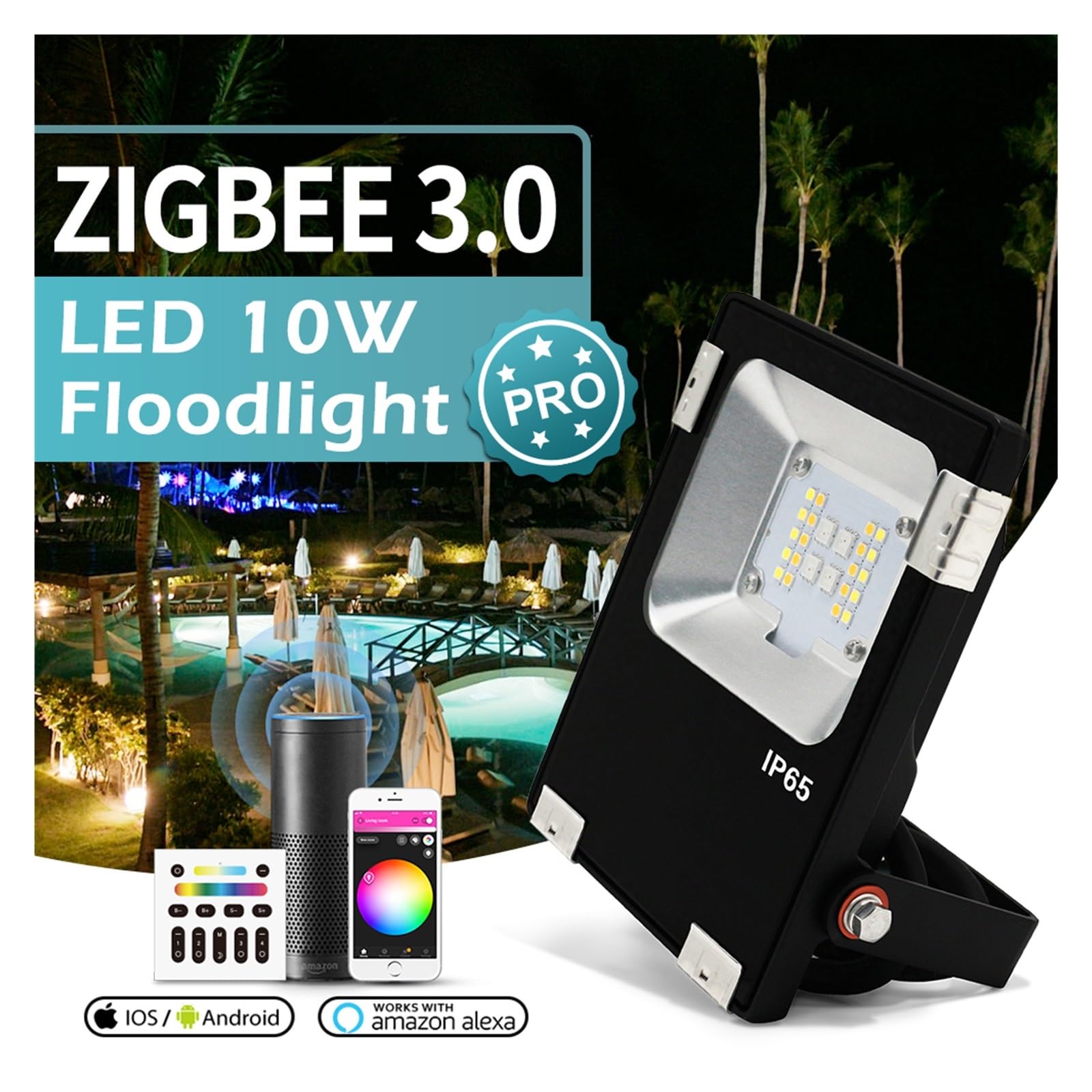 Smart Zigbee 3.0 Floodlight LED Outdoor 10W Pro RGB CCT Wodoodporny Stopień Ochrony IP65 Do Zewnętrznego Oświetlenia Dekoracyjnego Ogrodu Efektywna OszczęDność Energii(10W Floodlight Pro)
