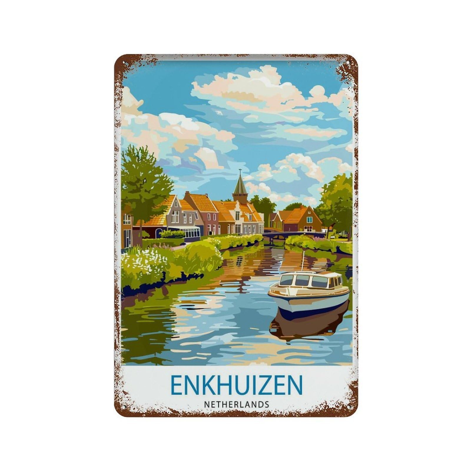 Enkhuizen Netherlands Travel Dutch Harbor Town Historic Seaport Nautical Heritage Maritime Wall Decor Art Metal Tin Poster Modern Home Decor Art Home Bar Shop Decorations Vintage Sign 30x20cm