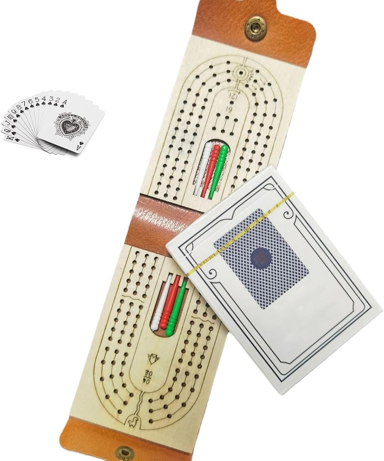 Travel Cribbage Board Game Set Portable Travel Games Includes Storage Space 1 Deck 6 Pegs of Cards and Instructions Classic Family Cribbage Game Ideal for Family Fun and Entertaining