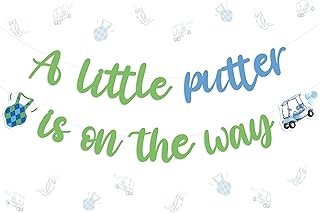Golf Baby Shower Party Decor A Little Putter is On the Way Banner Blue Green Golf Themed Banner Garland Golf Par-Tee Time Baby Shower Supplies for Golf Sports Baby Shower Gender Reveal