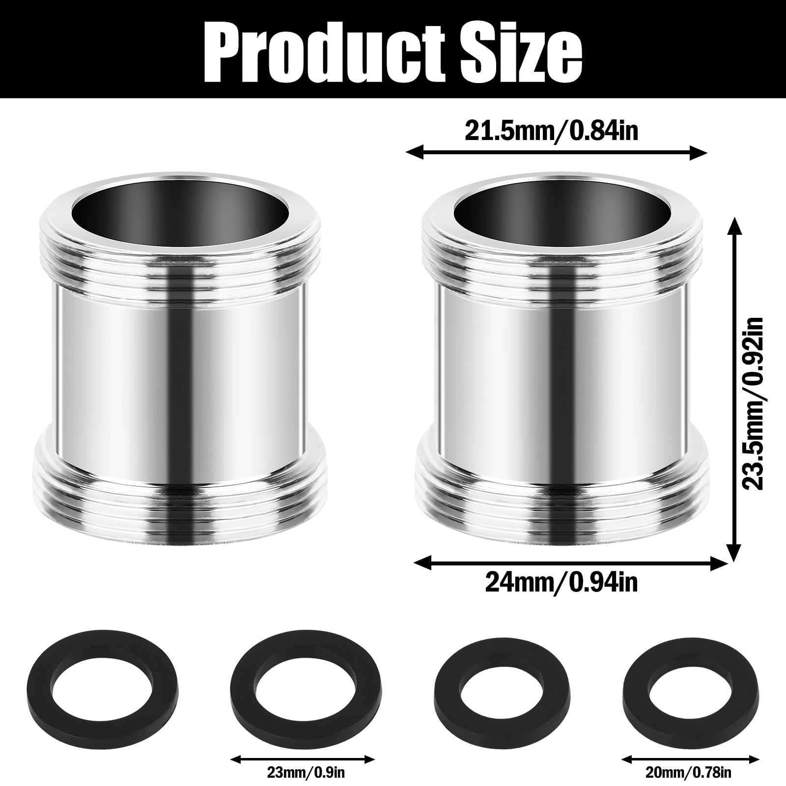 Produktbild von Wasserhahn-Adapter M20 Auf 1/2 Zoll – Verchromtes Messing, Inkl. Dichtungen, 17 Mm Höhe – Tropffrei