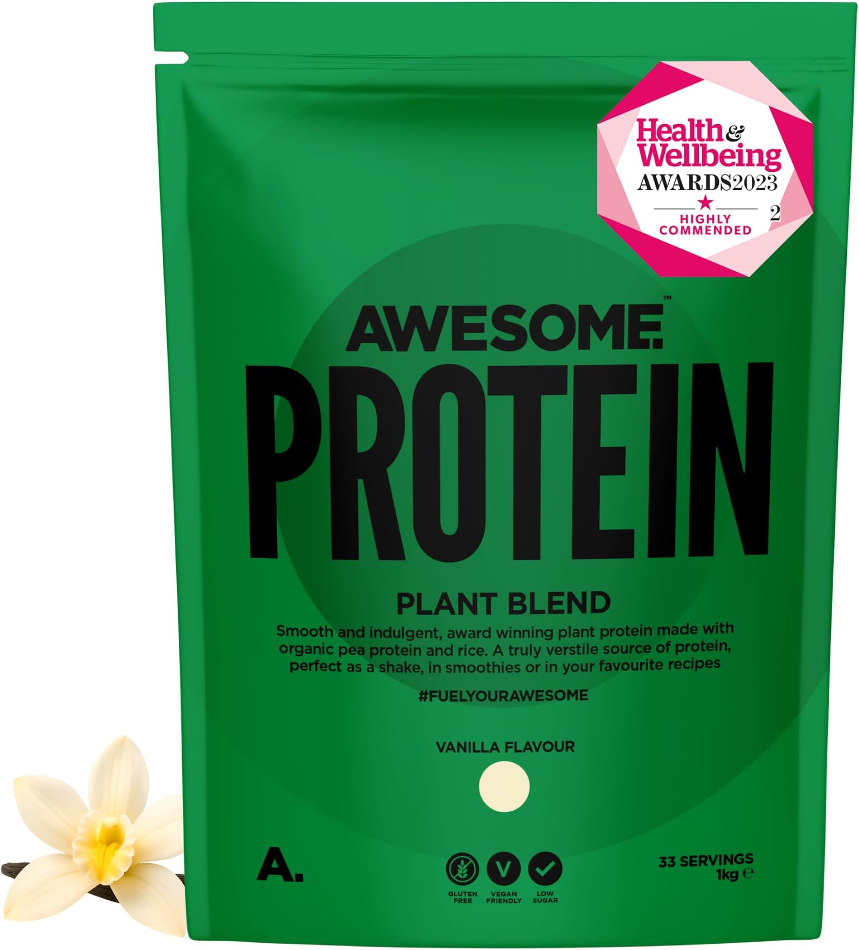 Awesome Supplements – Vegan Protein Powder – Organic 1KG – High Protein Plant-Based Powder – 21,6 g Protein Per Serving – Low Calorie, Low Sugar – Pea Protein, Organic Protein (1 KG, Vanilla)