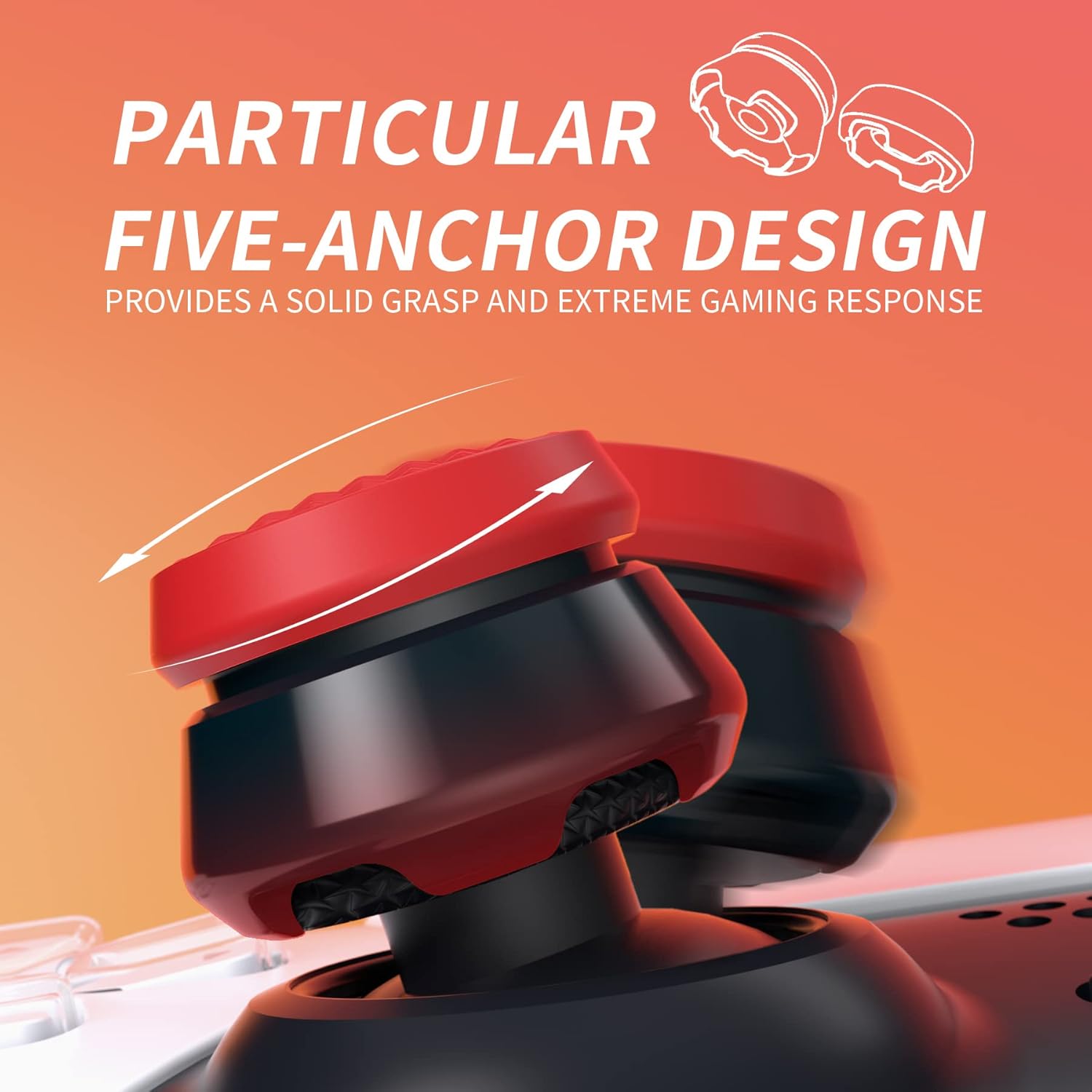PlayVital Thumbs Pro Armor Thumbstick Extender for ps5 Controller, Joystick Caps Grip for ps5 Controller - 2 High Raise and 2 Mid Raise Dome - Scarlet Red & Black - Image 5