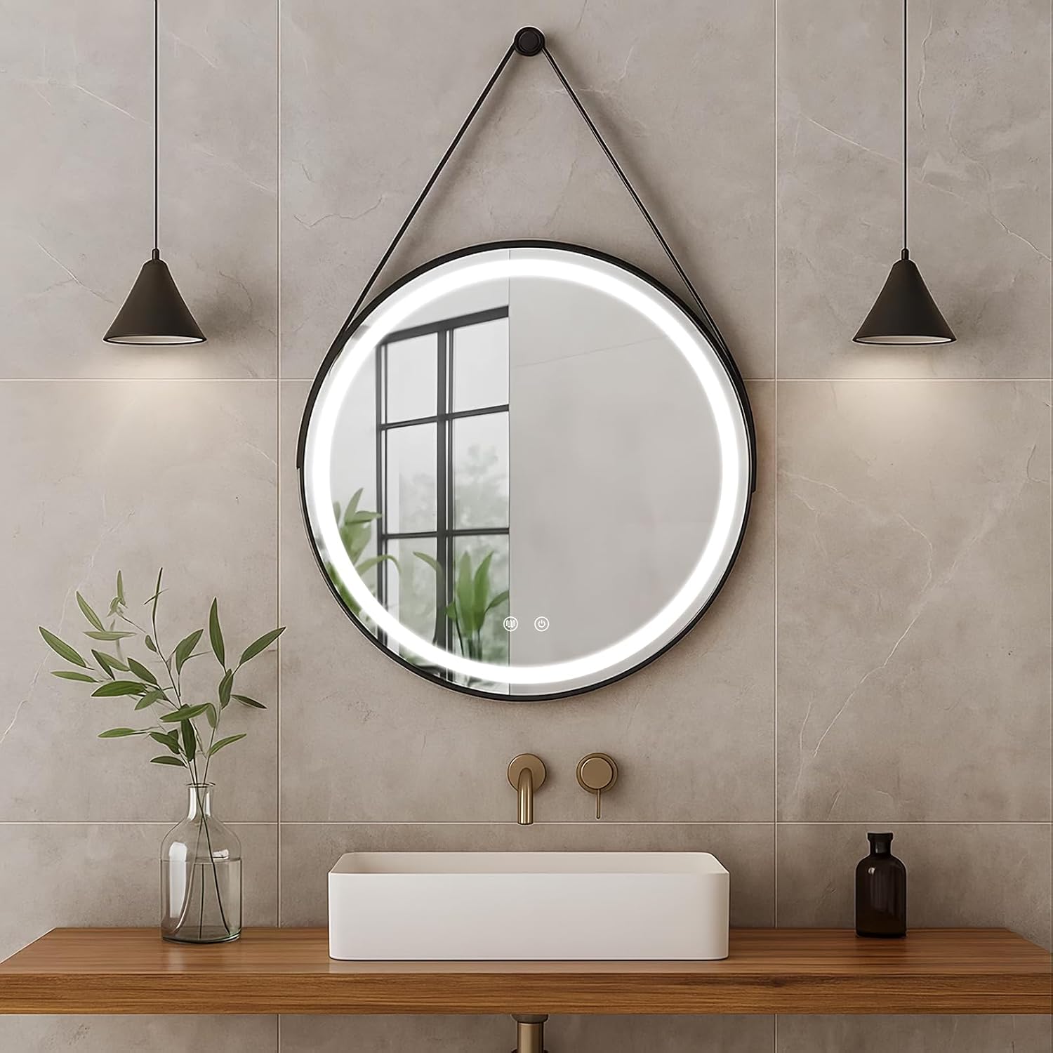 Trintion LED Bathroom Mirror with Lighting, 60 cm, Round, Dimmable with 3 Light Colours (3500 K - 6500 K), Touch Switch, Anti-Fog, Bathroom Mirror with Light for Makeup and Shaving – Bild 9