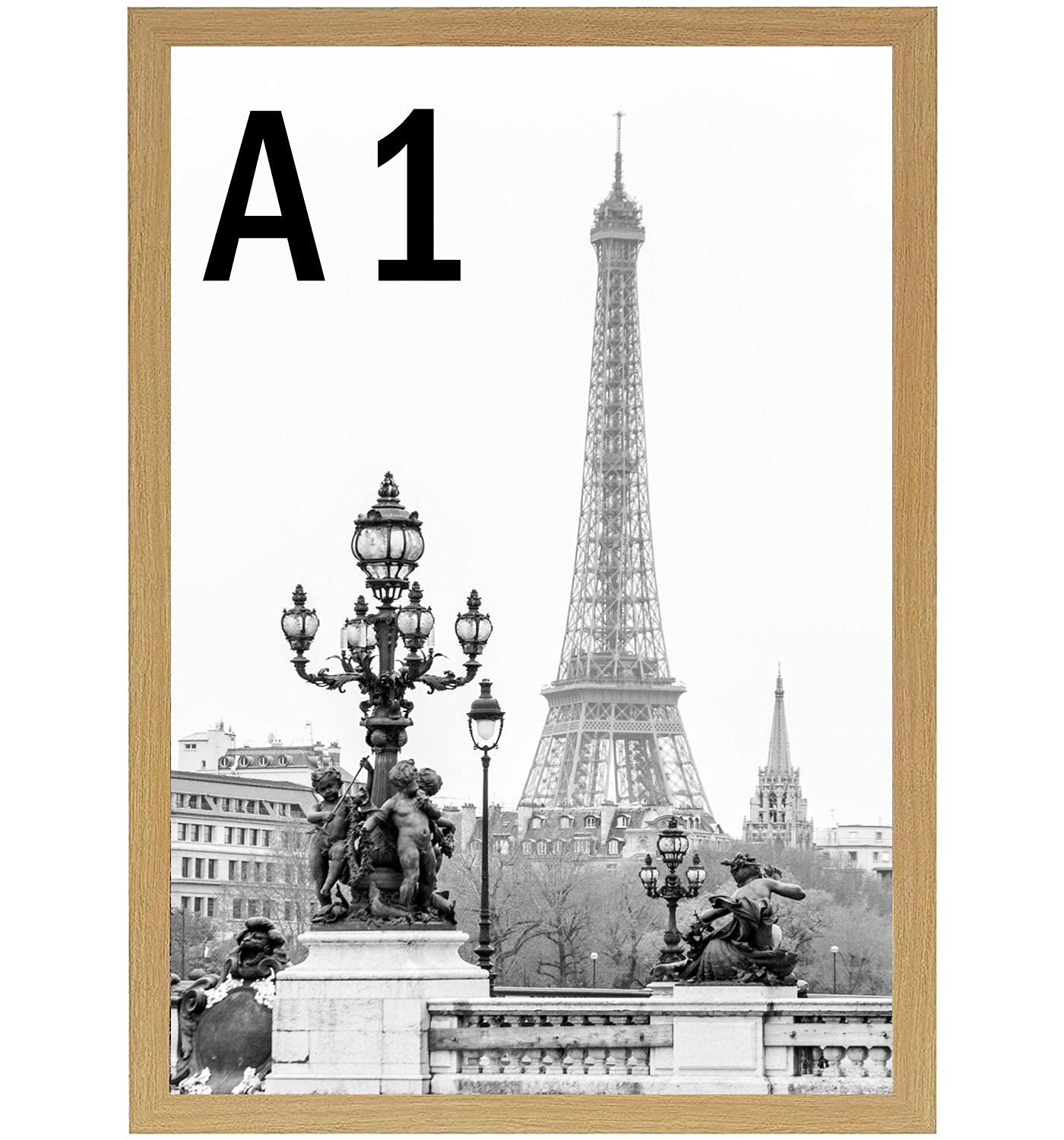 Mnd Dealings Oak Stunning Large A1 Photo Poster Certificate Frame (59.4 X 84.1 Cm) With Backboard And Styrene Included For Portrait And Landscape Display Wall Hanging