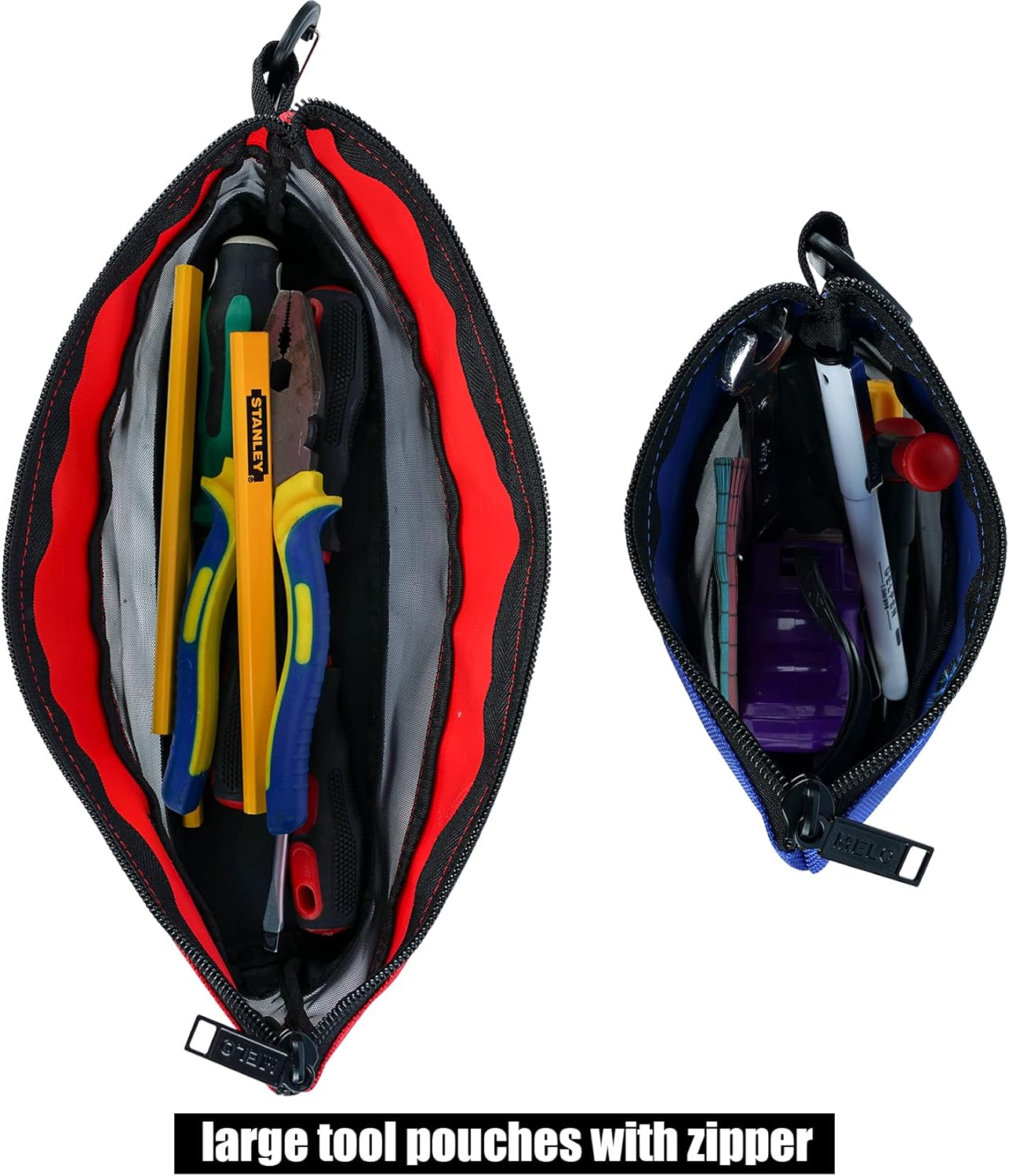 MELOTOUGH 2 Pack Zipper Utility Tool Bag，Small Zipper Bags/Multi-Purpose Tool Pouch Tote Bags Storage Organizer with Mesh Window for Screwdrivers,Pliers,Nut Drivers