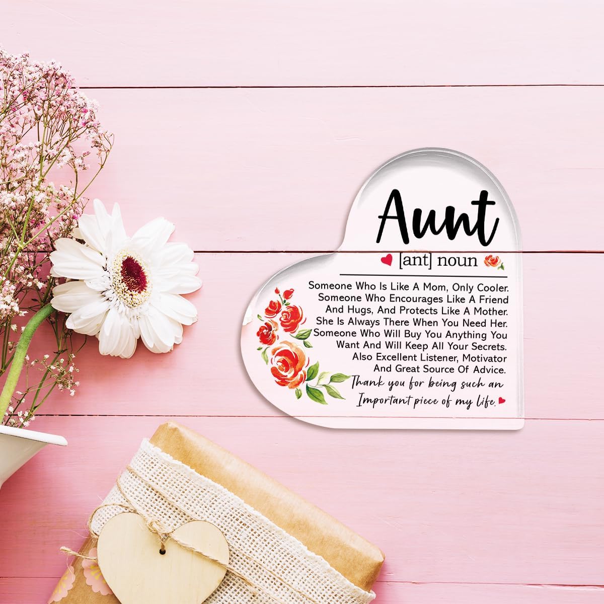 Aunt Gifts from Niece,Thank You Gifts for Aunts Mother's Day Birthday Christmas,Unique Auntie Gift Ideas,Aunt Definition Acrylic Heart Plaque - Image 6