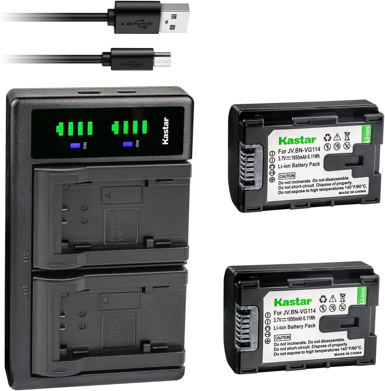 Kastar 2-Pack Battery and LTD2 USB Charger Replacement for JVC Everio GZ-EX250 GZ-EX250BUS, Everio GZ-EX255, Everio GZ-EX265, Everio GZ-EX270, GZ-EX275, GZ-EX310 GZ-EX310AU GZ-EX310BU GZ-EX310WU