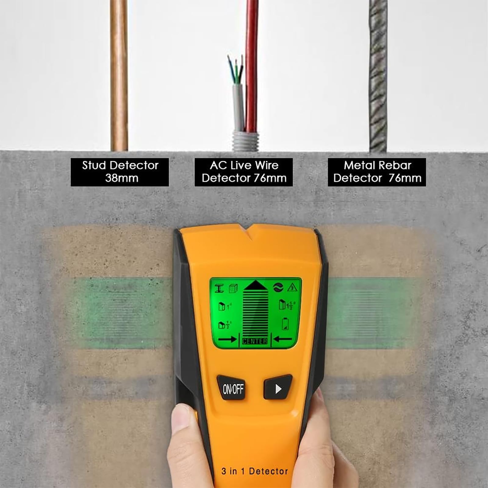 TsoLay Detector De Metales De Pared, Detector Digital LCD Multifuncional, Función De Alarma, hasta 76 Mm (3"), para Madera, Cable De CA, Vigas Metálicas, Tuberías