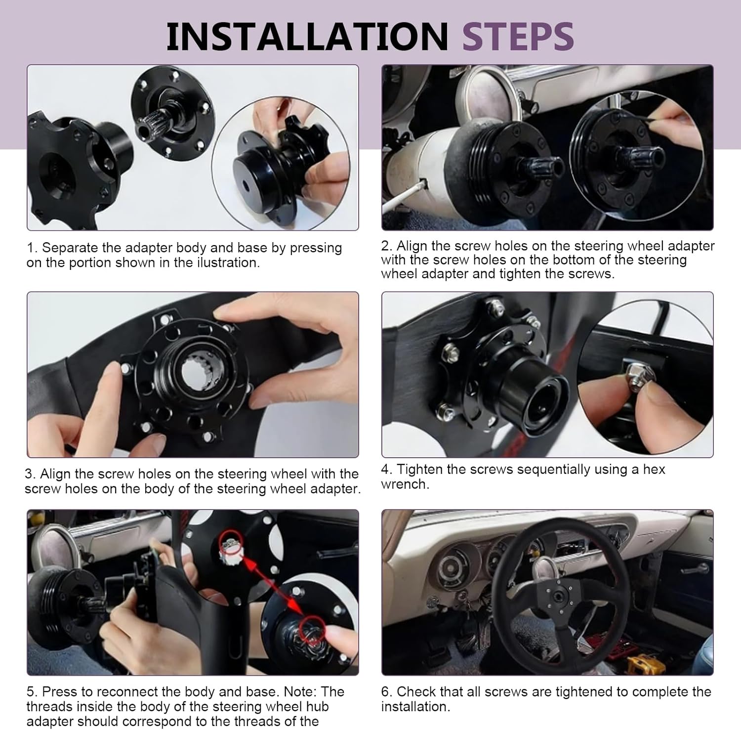 gunhunt 1 PC Car Quick-release Steering Wheel, 6-hole Steering Wheel Quick-release Wheel Hub Adapter, Anti-theft Heightening Plate Snap Off Boss Kit, Universal for Race Motorsport Accessories (Black)