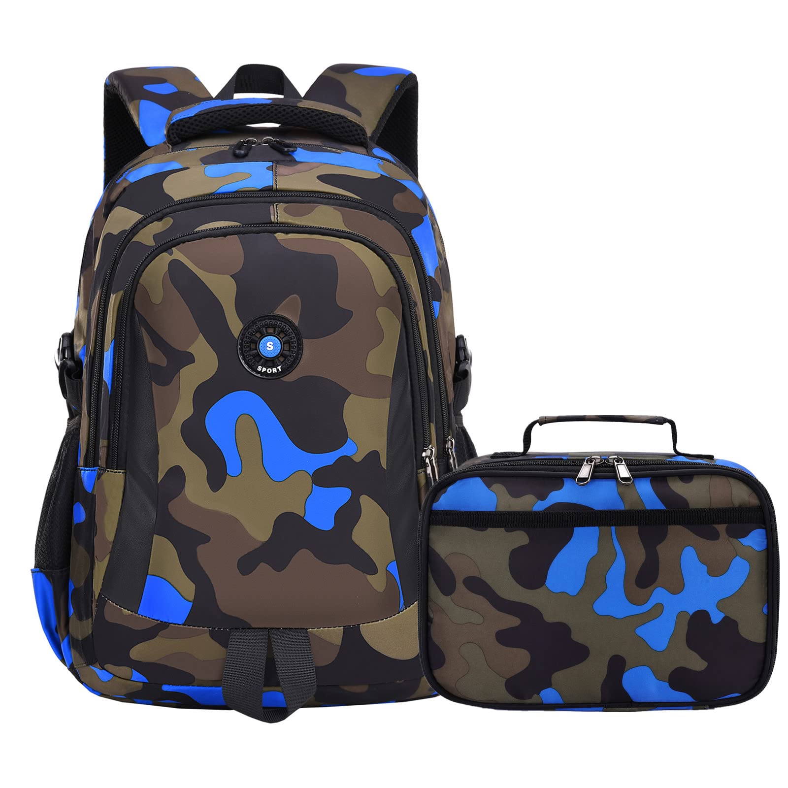 Yvechus School Backpack Casual Daypack Travel Outdoor Camouflage Backpack Christmas Presents for Boys and Girls (DY Camo Blue)