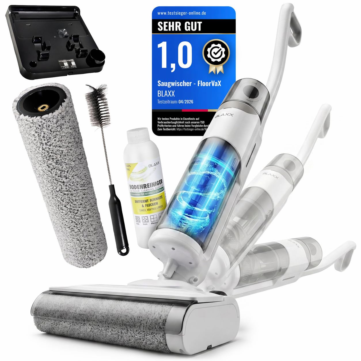 BLAXX FloorVaX Nass-Trockensauger | Kabelloser Wischsauger Akku für Hartböden | 180° Lay-Flat unter Möbel | Selbstreinigung | 800/450 ml Tank | Anti-Tangle Bürste | Tierhaare | bis 120 m²