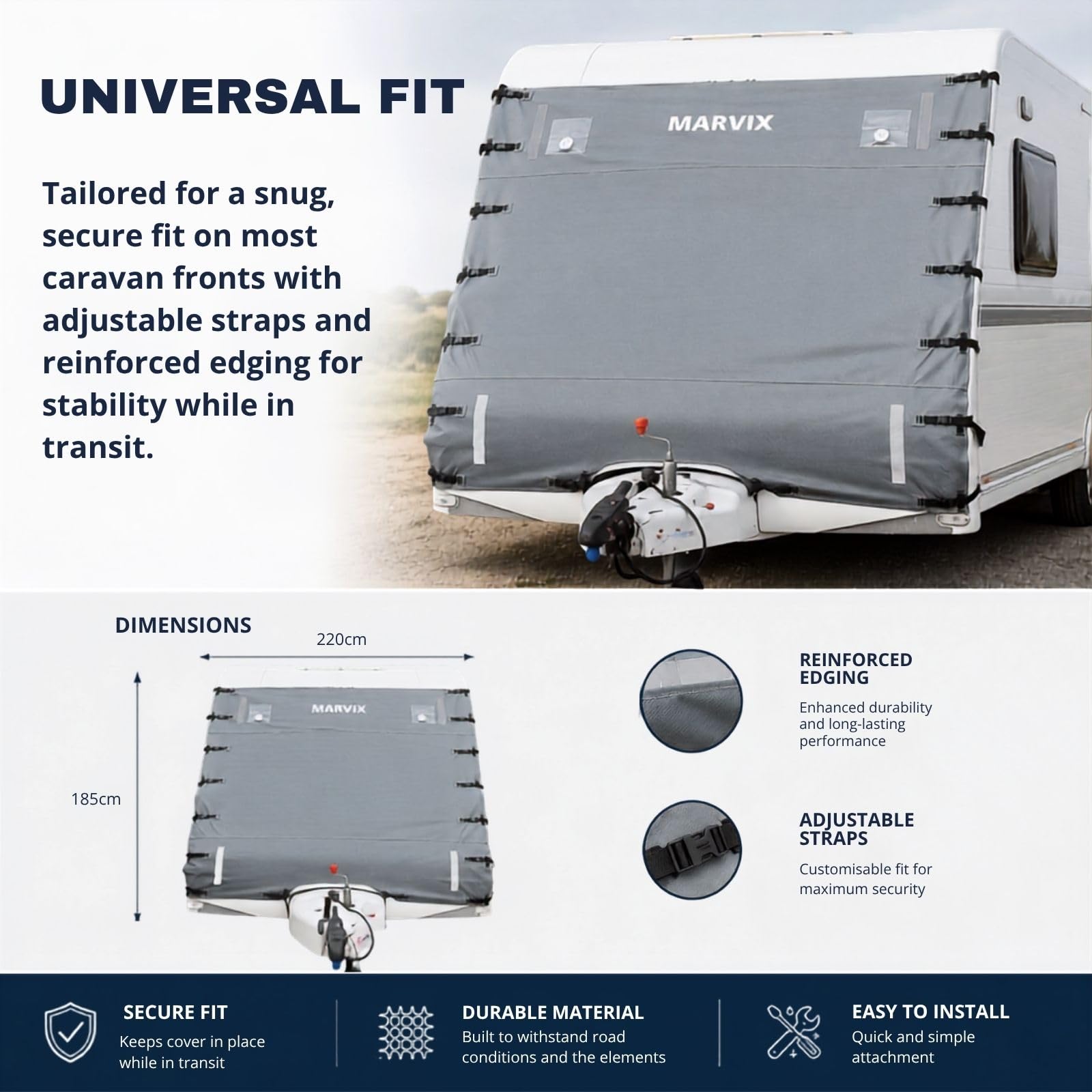 MARVIX Wohnwagen-Abdeckplane, universelle Passform, grau, hohe Sichtbarkeit, Wetterfest, langlebig, für Wohnmobile
