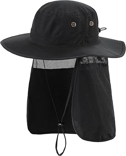 Home Prefer Sombrero para sol para el aire libre con protección UV, secado rápido, unisex con solapa para proteger el cuello Negro