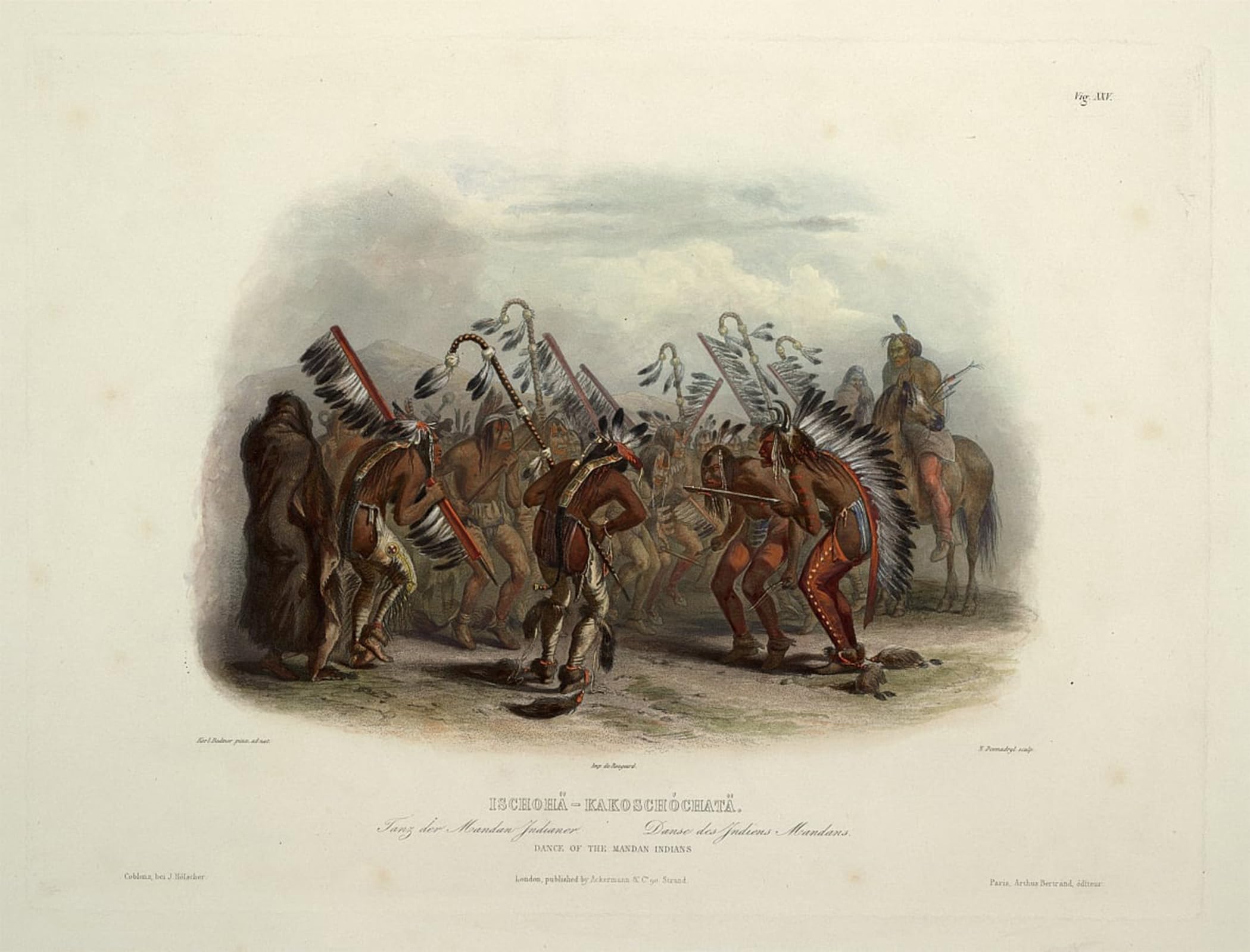 ARTXLXXBN Famous Painting Canvas Artwork Graffiti Print Ischohä Kakoschochatä Dance of the Mandan Indians by Karl Bodmer Portrait Canvas Image for Home Decor 60x90cm
