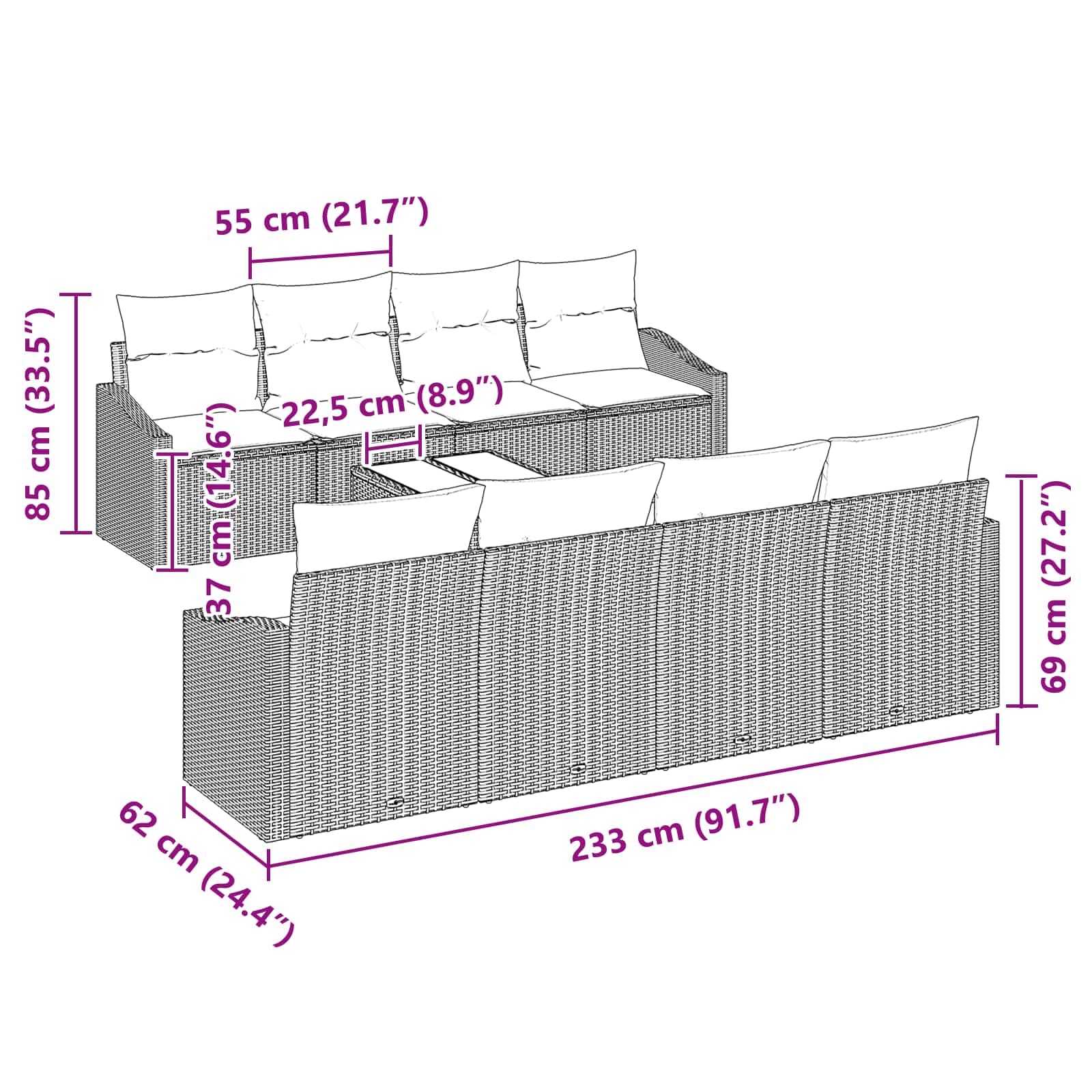 Set di mobili da giardino in polyrattan con tavolo, colore nero e turchese | Seduta modulare con tavolo regolabile in altezza e comodi cuscini per giardino, terrazza e balcone.