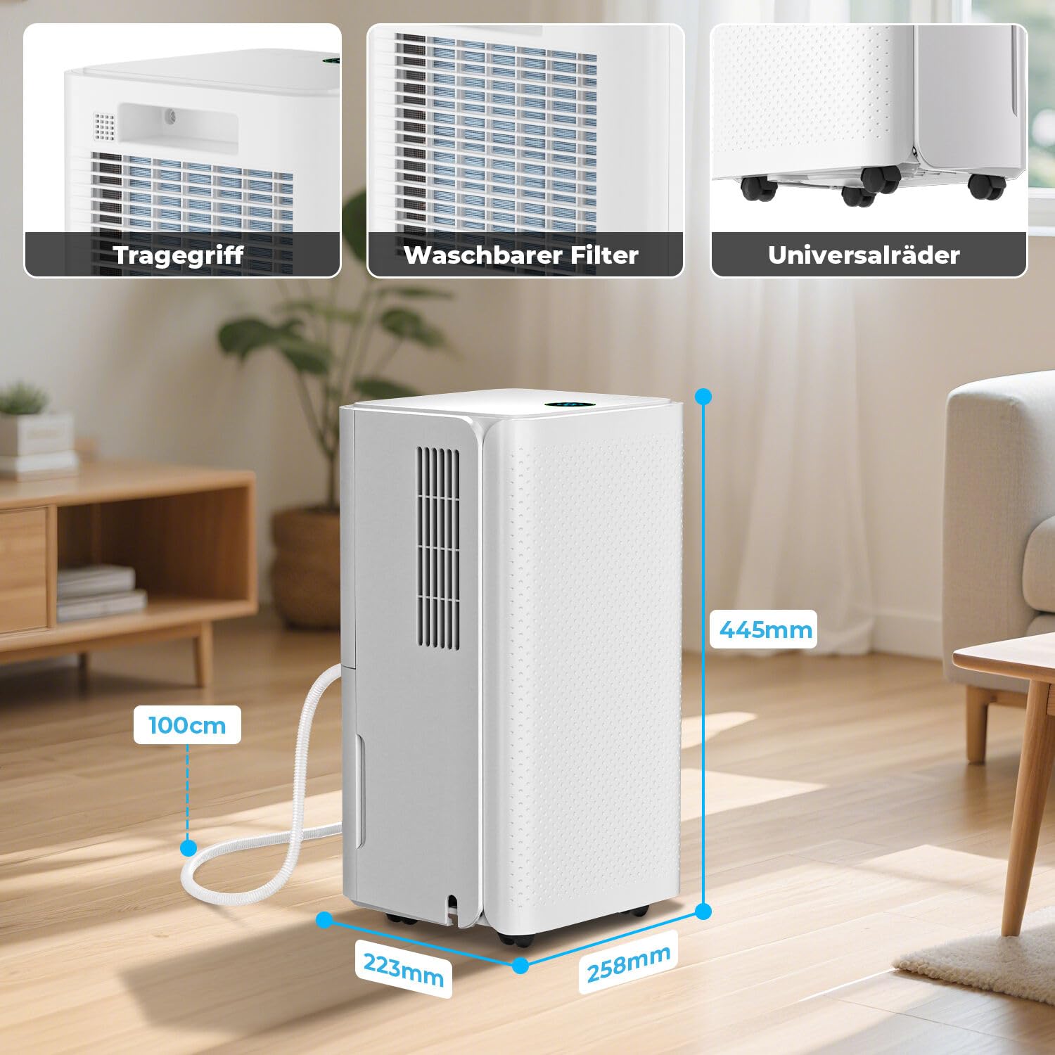 Osuszacz powietrza 16 l/dzień, elektryczny osuszacz powietrza 38 dB, osuszacz do pomieszczeń do 30 m², osuszacz powietrza z 3 trybami, wyświetlacz cyfrowy, timer 24 h, osuszacz do domu