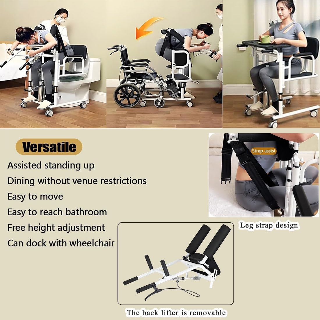 Sollevatore Idraulico per Pazienti con Supporto per Il Sollevamento Parte Superiore del Corpo, Sedia a Rotelle per Trasferimento, Sedia Comoda da Comodino, Sedia a Rotelle per Bagno Black