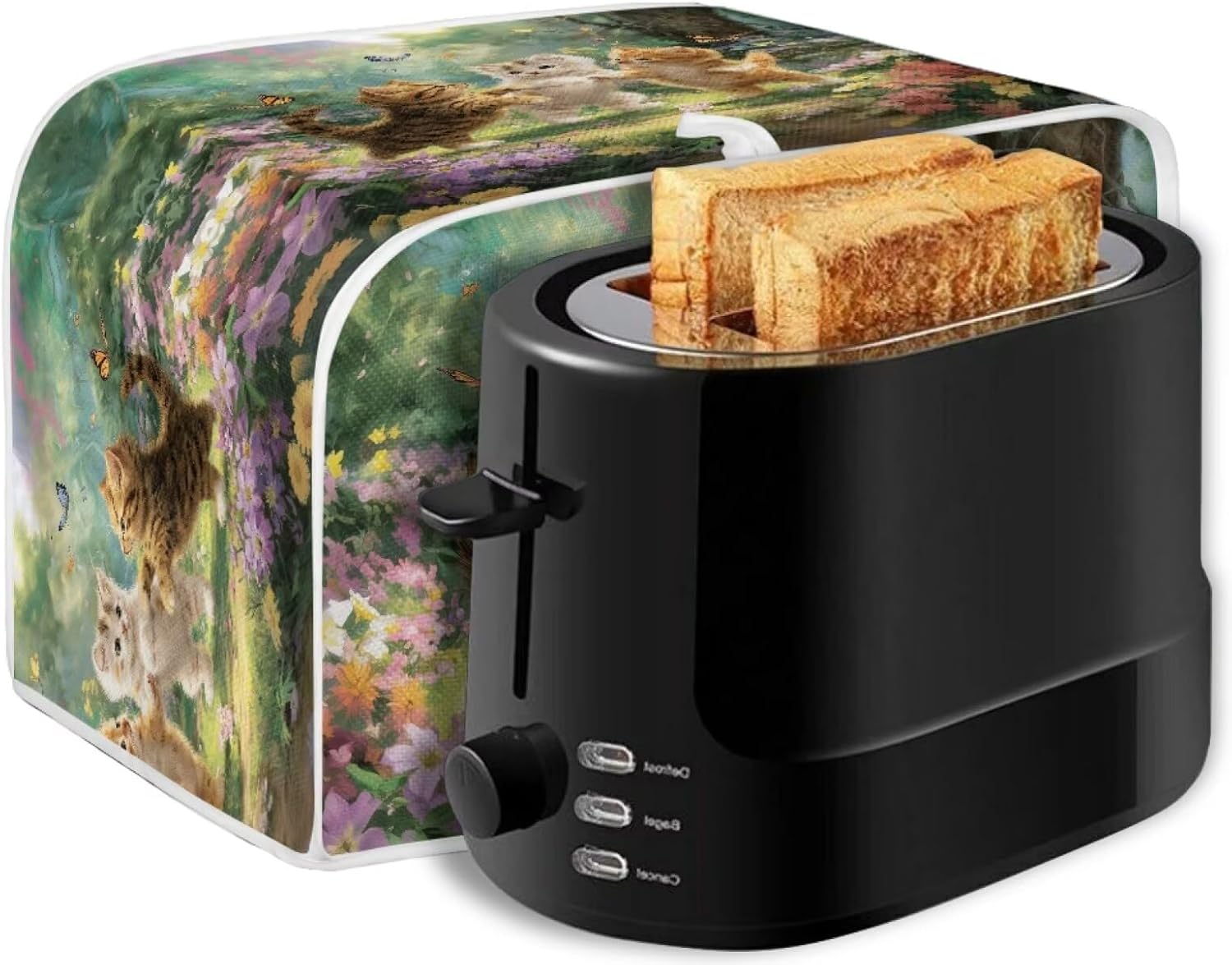 Cute Cat Print Toaster Oven Dust Cover Flower Butterfly Print Bread Maker Machine Covers Decorative Kitchen Small Appliance Cover Suitable for Most 4 Slice Toasters