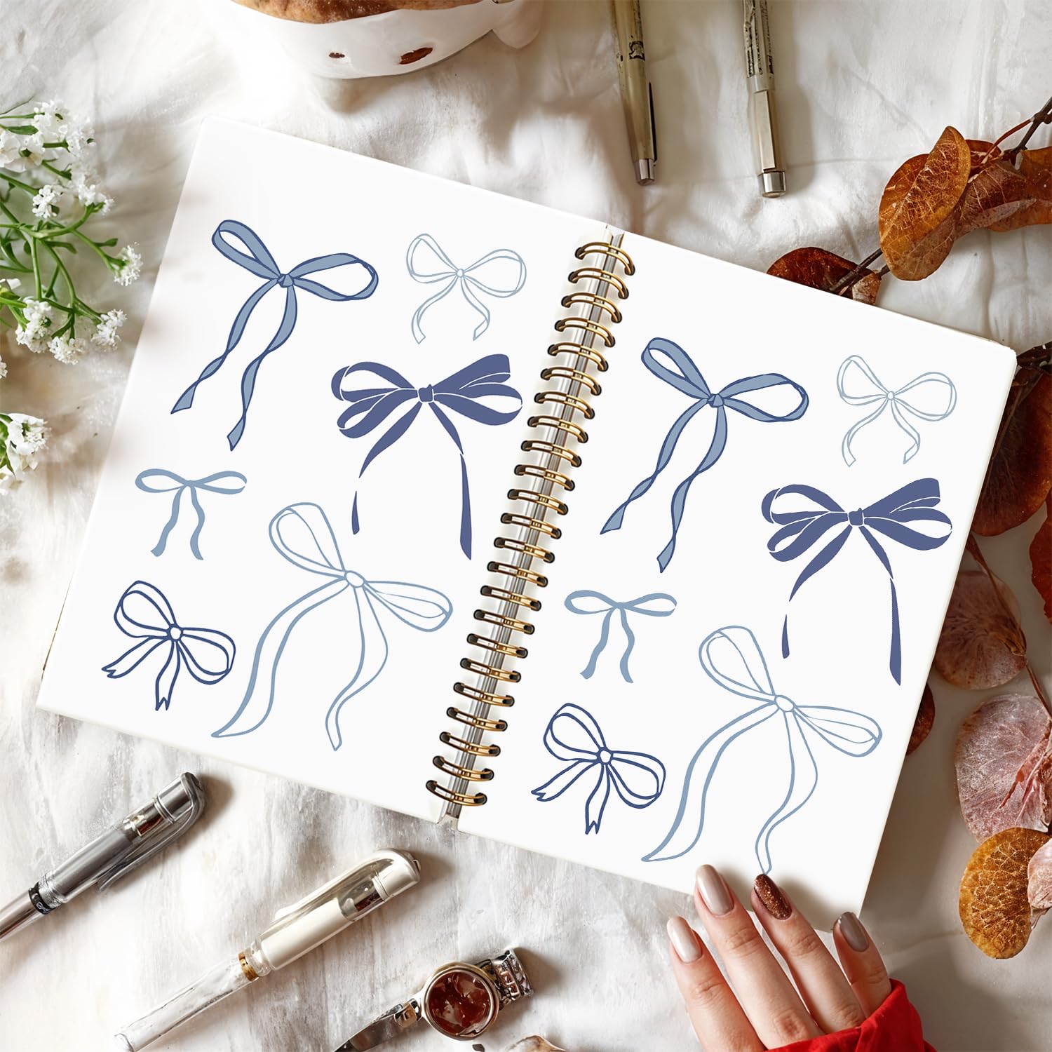 Blue Coquette Bow Notebook, Preppy Girly Notebook per prendere appunti, Diario alla moda con fiocco blu, diari estetici per scrivere, forniture per ufficio Coquette Girly, 14,9 x 20,3 cm