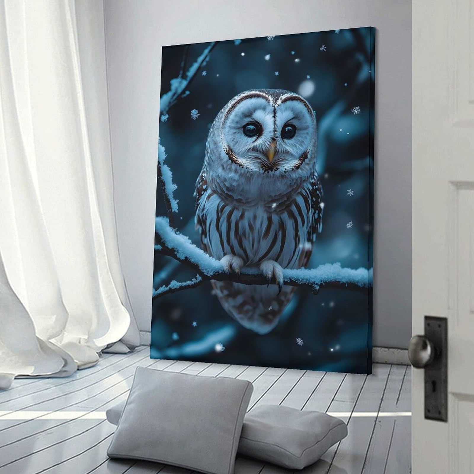Junmoney Frame-Style-5 Hanging Wall Art Snowy Owl Portrait Poster, Picture, Metal Print, Paint By Suiiarts, 16X24inch(40X60cm), For Gallery Wall Layouts In Home Or Office, An Easy Match For Collected Prints