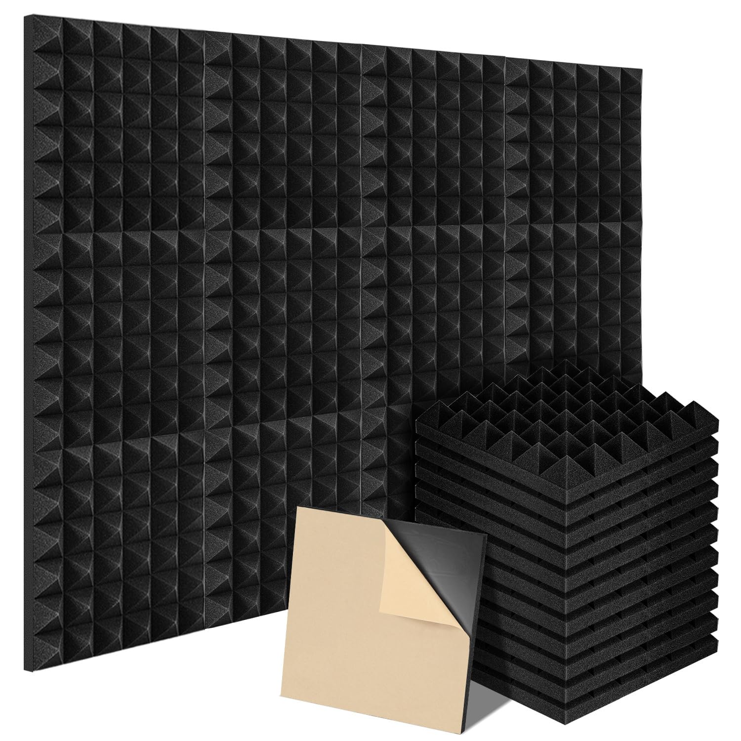 Lot de 24 panneaux d'absorption acoustique autocollants 5x30x30 cm, isolation acoustique murale ; absorbeurs de son pour l'isolation acoustique dans les studios d'enregistrement, décoration