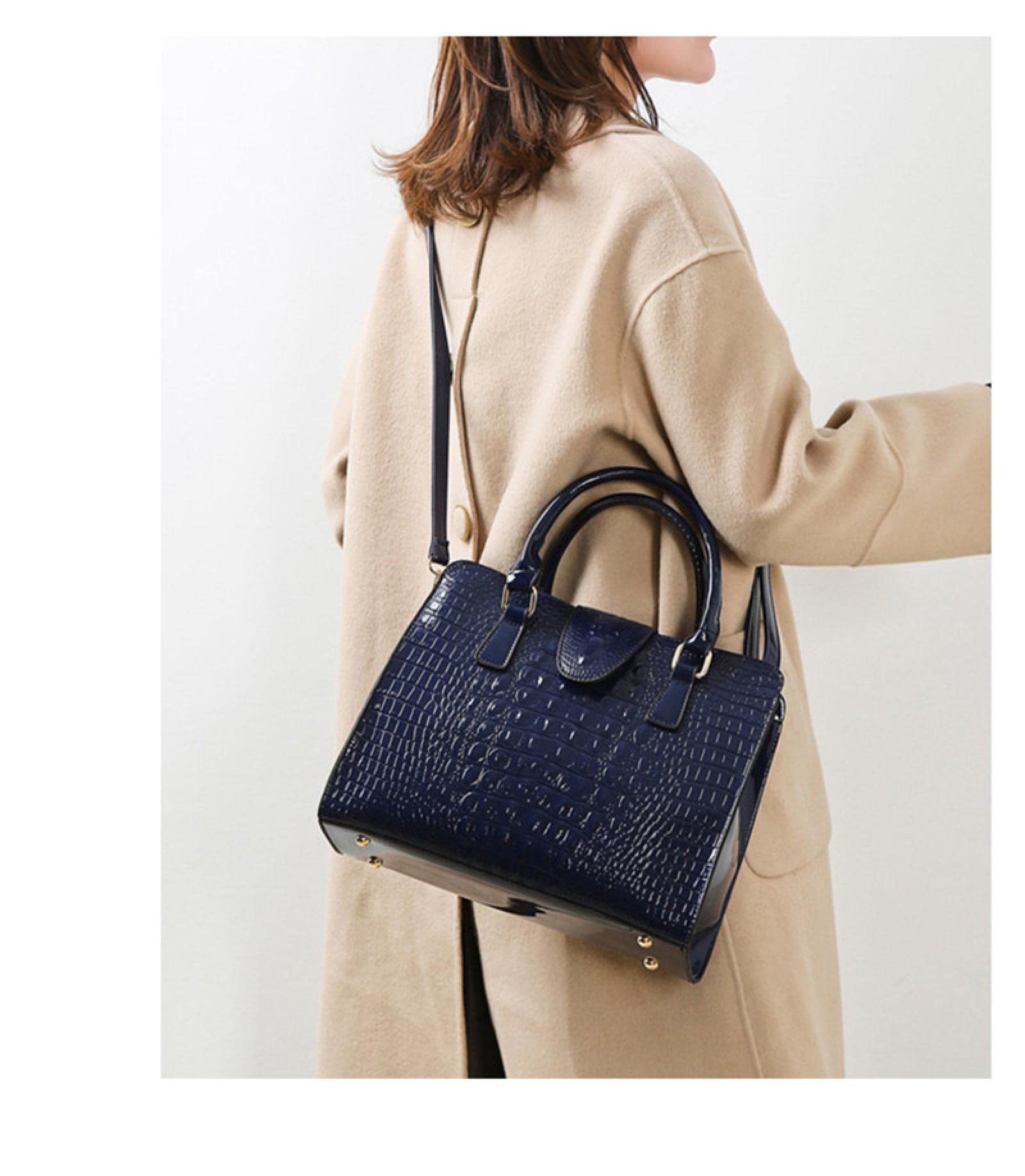 3 Sets Patent Leather Crocodile Pattern Tote Handbags for