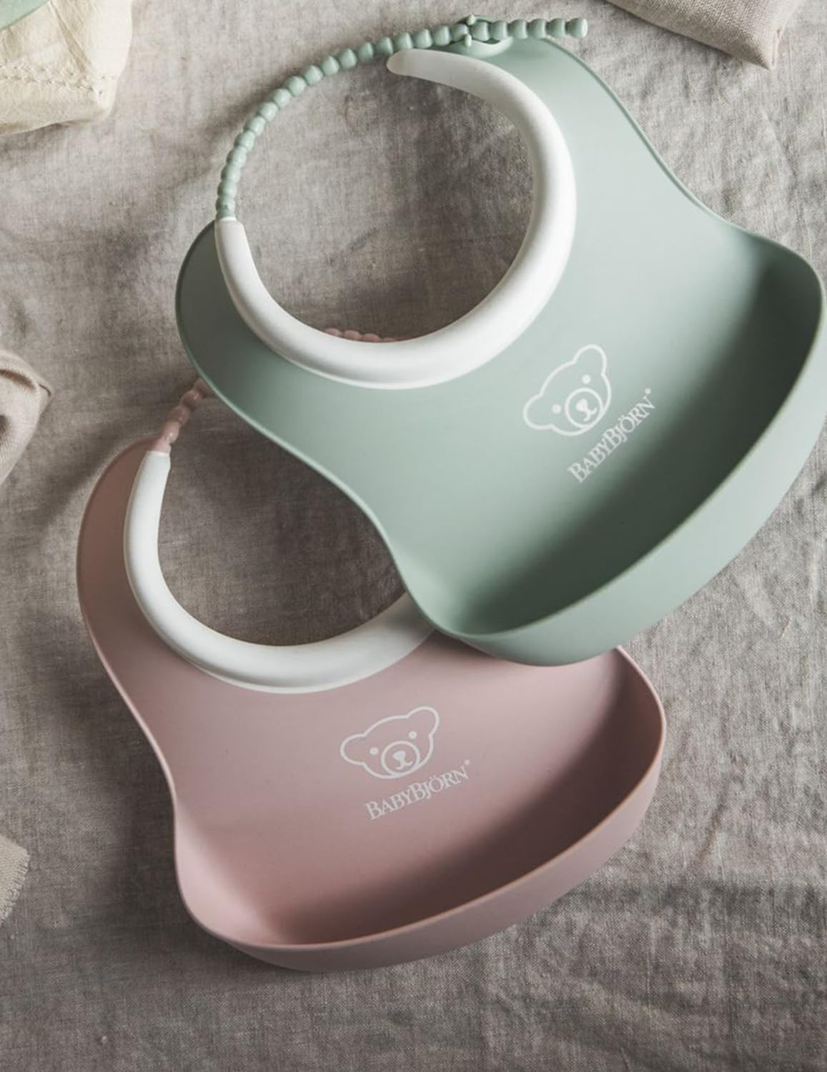 BABYBJÖRN Kleines Lätzchen 2-pack (Blassgrün/Blassrosa)
