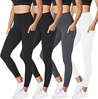 Vista 78 de NexiEpoch - Paquete de 4 leggings suaves para mujer, con bolsillos, control de abdomen y cintura alta, pantalones capri para yoga y ejercicio