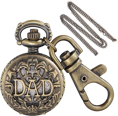Tiong Vintage Mini Bronze Engraved Pattern Unisex Quartz Pocket Watch - Small Size with Keychain & Necklace Chain, Retro Pendant Watch Accessory Gift
