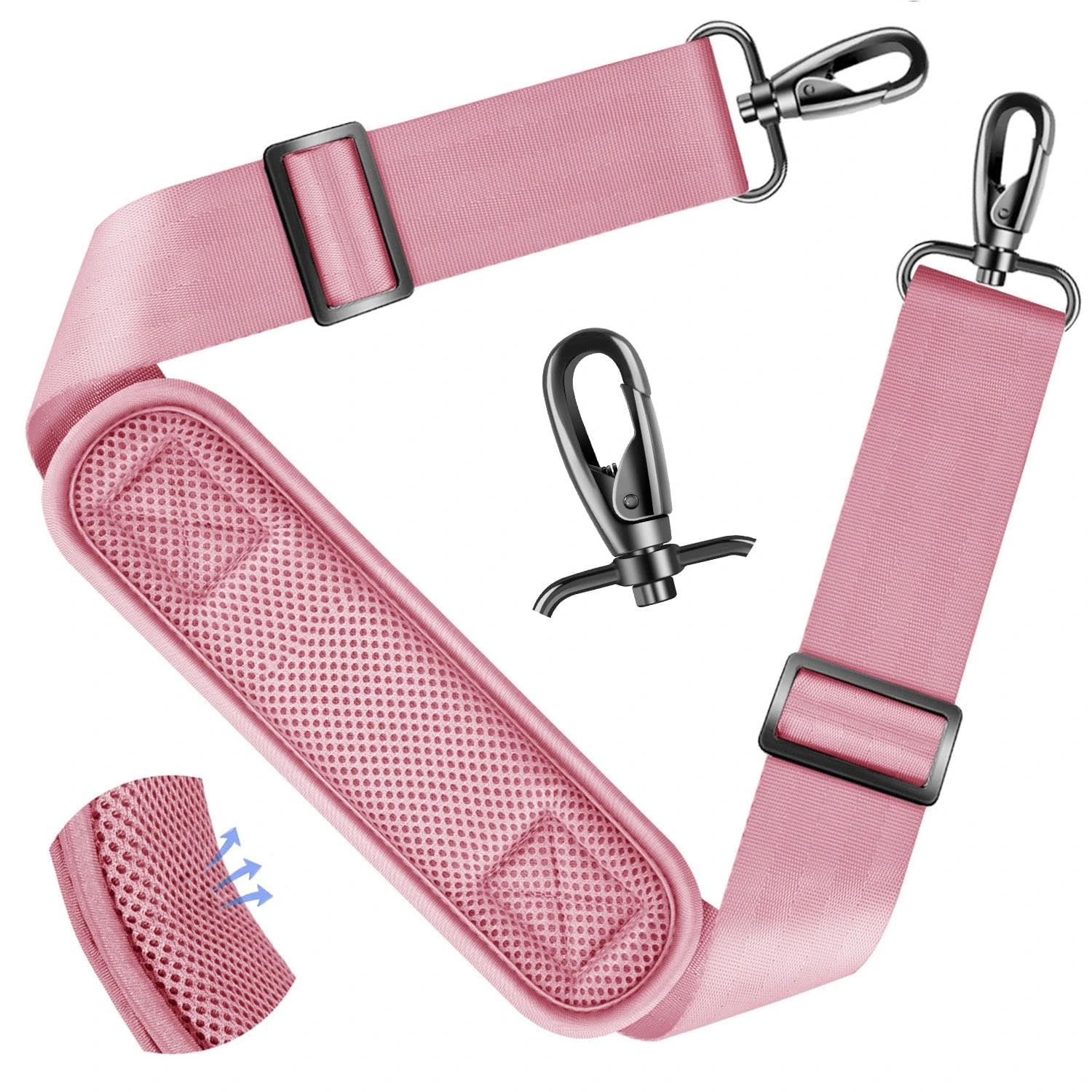 ZINZ Shoulder Strap - 59 Inch Universal Heavy-duty Adjustable Strap with Ultra-thick Fixed Breathable Pad for Laptop, Gym, Camera Bag and More -Pink