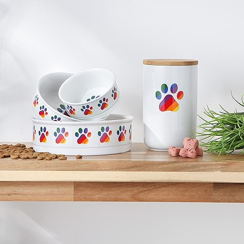 Miniatura 7 de Bone Dry Cuencos de cerámica para alimentos y agua para mascotas antideslizantes para una alimentación segura y menos desordenada, aptos para