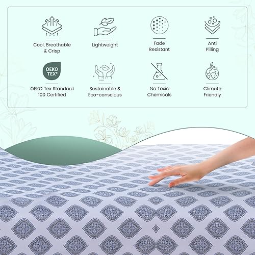 Miniatura 2 de FEATHER & STITCH NEW YORK Juego de sábanas refrescantes de 100 % algodón de tejido percal de 300 hilos, 4 piezas con bolsillos elásticos de 16