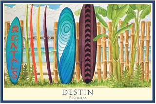 Destin Florida Surfboard Rentals Giclee Art Print Poster from Watercolor by Artist Evelyn Jenkins Drew 12" x 18"