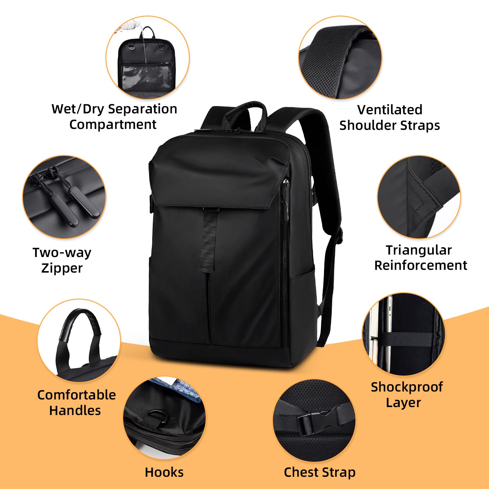 Sac à dos d'affaires pour ordinateur portable, sac à dos de voyage résistant à l'eau, sac à dos de cabine sous le siège, sac à dos décontracté léger, sac à dos d'école, sac de travail de