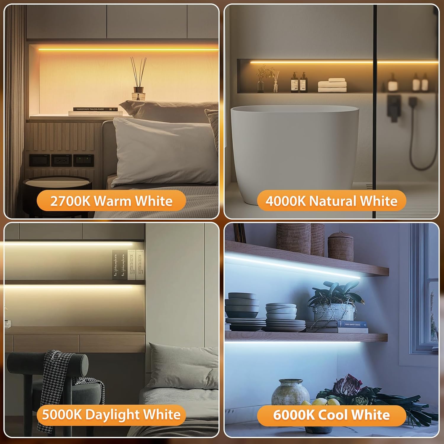 OMIKA 3 Pack 9.9FT Under Cabinet Lights Battery Powered with Remote, 12 Modes, Self-Adhesive, Flexible, Dimmable, Timer, 2700K-6000K Tunable White Cuttable Strip Lights for Shelves Bedroom Closet TV