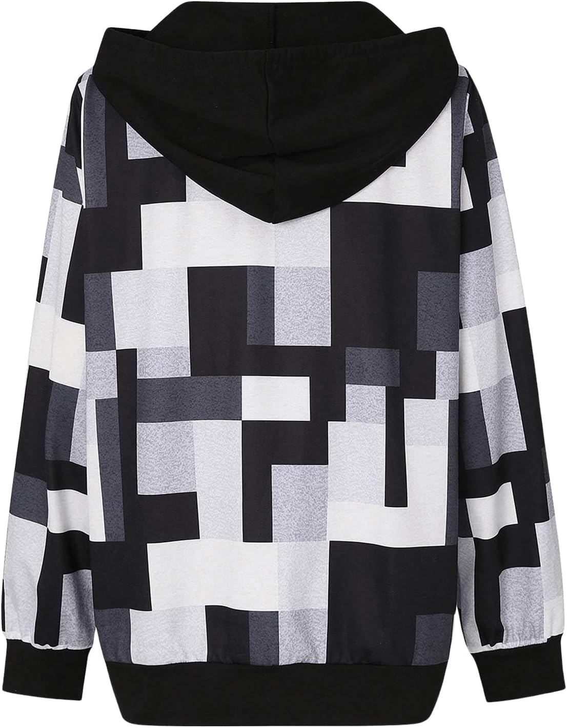 SweatyRocks Women's Plus Size Zip Up Hoodies Geometric Print Drawstring Collar Hooded Sweatshirt - Image 3