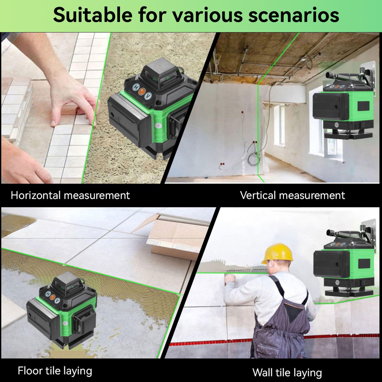 Niveau Laser 360 Autonivelant, Lazer Niveaux Vert 4 x 360°, Niveau laser 4D 16 lignes Auto-nivelant, Laser Chantier, IP54 Waterproof, avec 2 * 2600 mAh Batteries et Télécommande (avec Trépied)