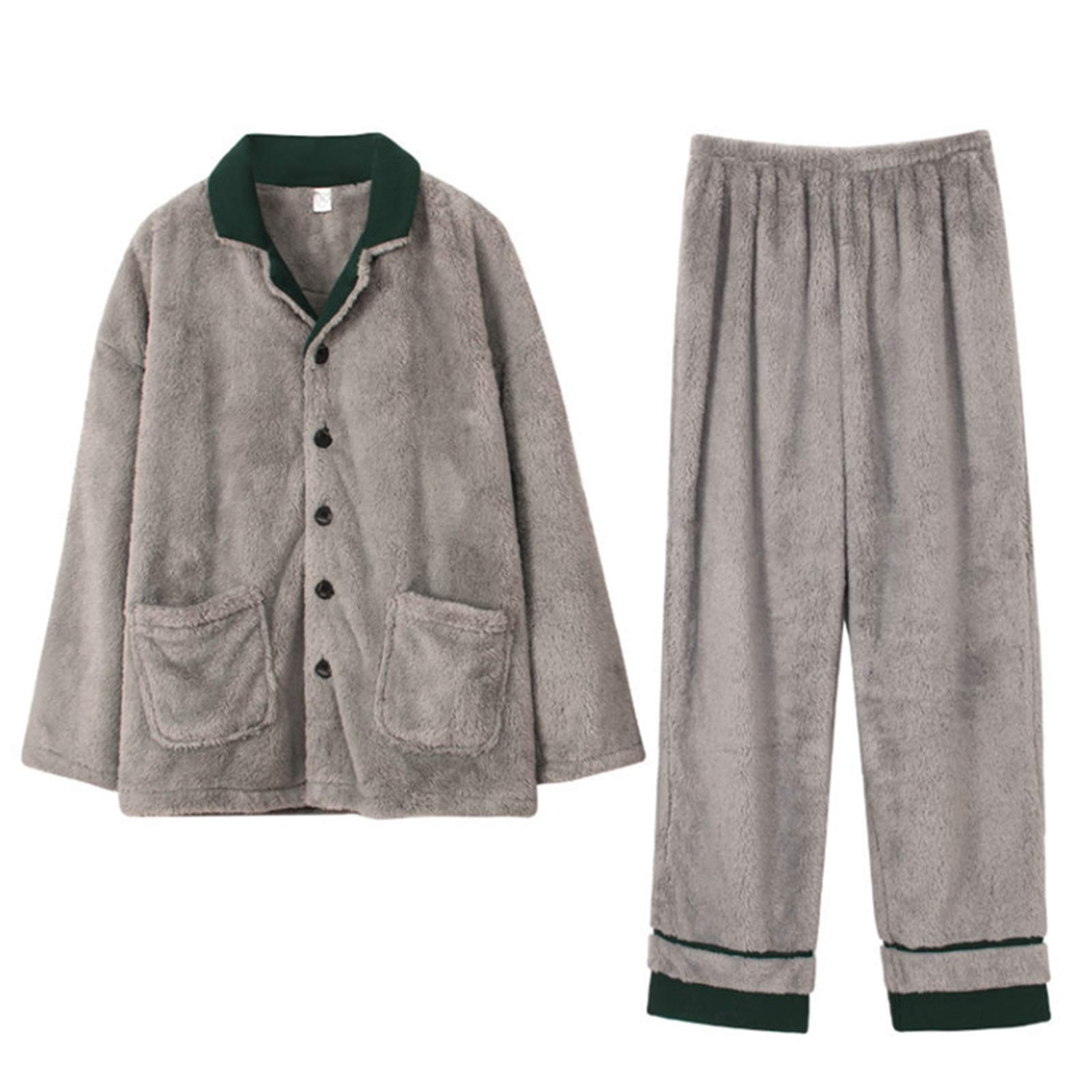 Pyjama homme peluche épais vêtement nuit chaud boutonné vêtement loisirs L-2XL