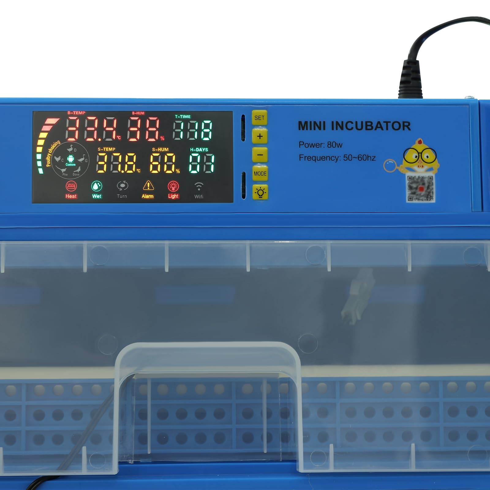 Incubadora automática de huevos con 128 huevos, incubadora digital de aves de corral, 0-99 ℃, incubadora multifunción completamente automática, 80 W, azul