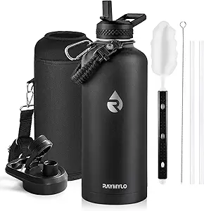 Insulated Water Bottle 87 oz, Triple Wall Vacuum Stainless Steel (Cold for 48 Hrs), Leak Proof & Non-BPA, Modern Water Flask Jug with Paracord Handle & Straw Spout Lids, Magic Black