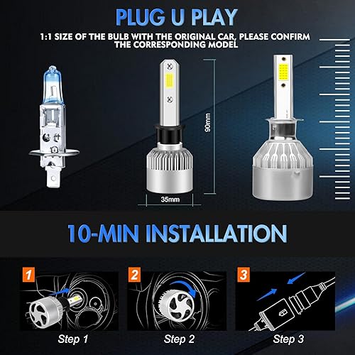 Miniatura 6 de OQSNCV Compatible con bombillas LED Ford Focus 2012-2018, haz alto H1 y kit de bombillas LED de haz bajo H11, 60 W, 28000 lúmenes, 6000 K, blanco,