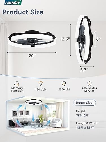 Miniatura 7 de LEDIARY Ventiladores de techo de 20 pulgadas con luces y control remoto, moderno ventilador de techo de perfil bajo, 3 CCT, regulable continuo, luz