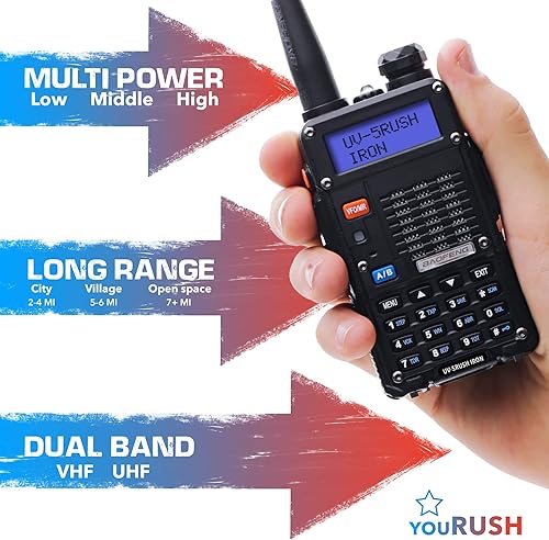 Miniatura 3 de YouRUSH UV-5RUSH - Radio de mano de hierro de 8 W con batería Baofeng de 2800 mAh BL-5H mejorada por YouRUSH Baofeng UV-5R portátil de dos vías