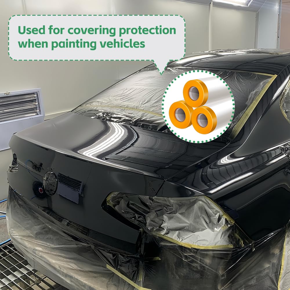 HXJDAM Masking Film With Adhesive Tape, 300 Cm X 20 M Painter's Masking Film (Pack Of 3), Self-Adhesive Painter's Film With Adhesive Tape For Painting Car Walls, UV Protection (Gold Tape - View #2