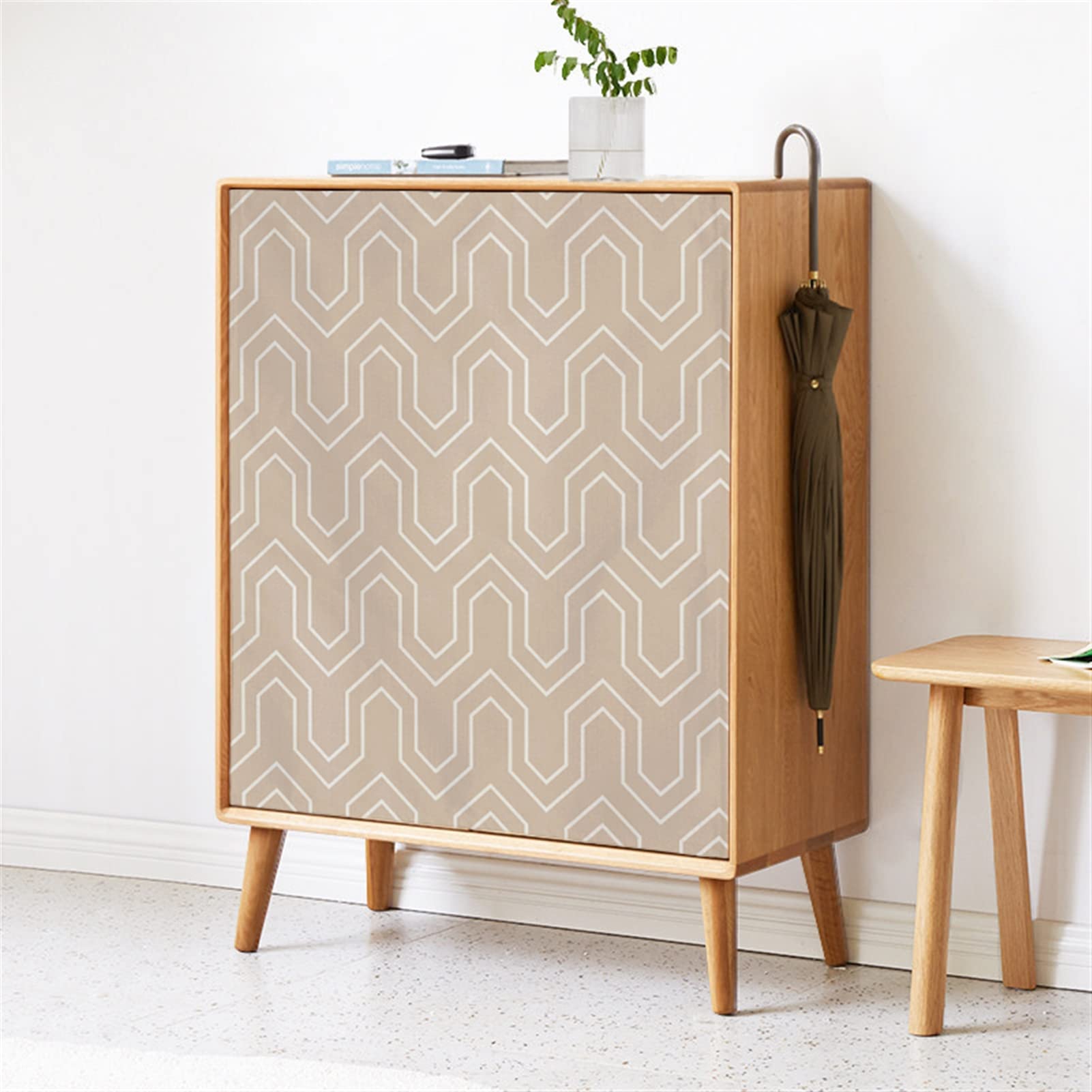 Rideaux Armoire pour Armoire de Cuisine, Salle de Bain, Rideau Anti-poussière pour étagères, Panneau Mural,Installation Crochet et Boucle Beige géométrique 60cm L x 85cm H